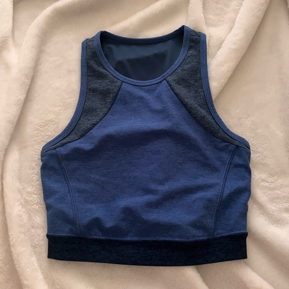 Blue and black athletic top